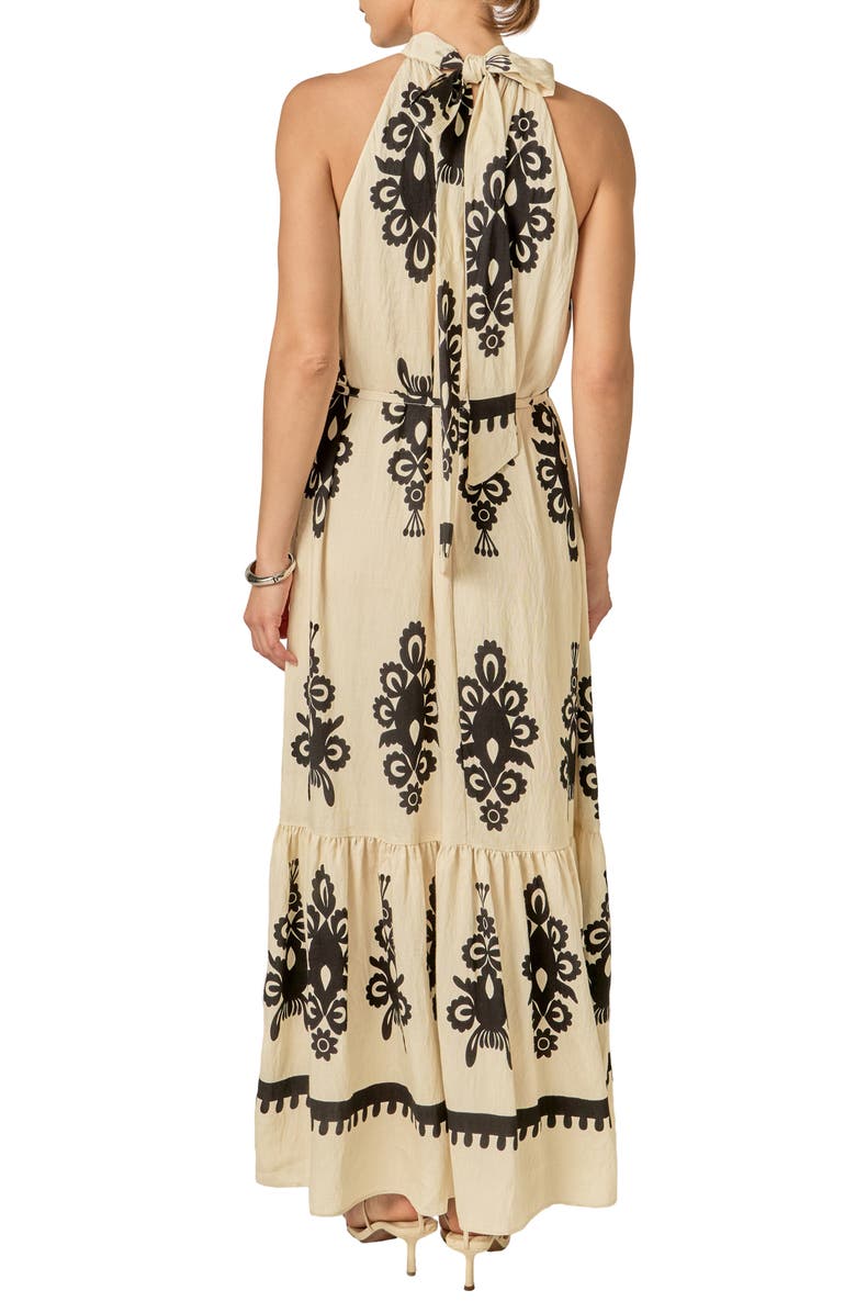 English Factory Allover Print Halter Dress, Alternate, color, Cream/ Black