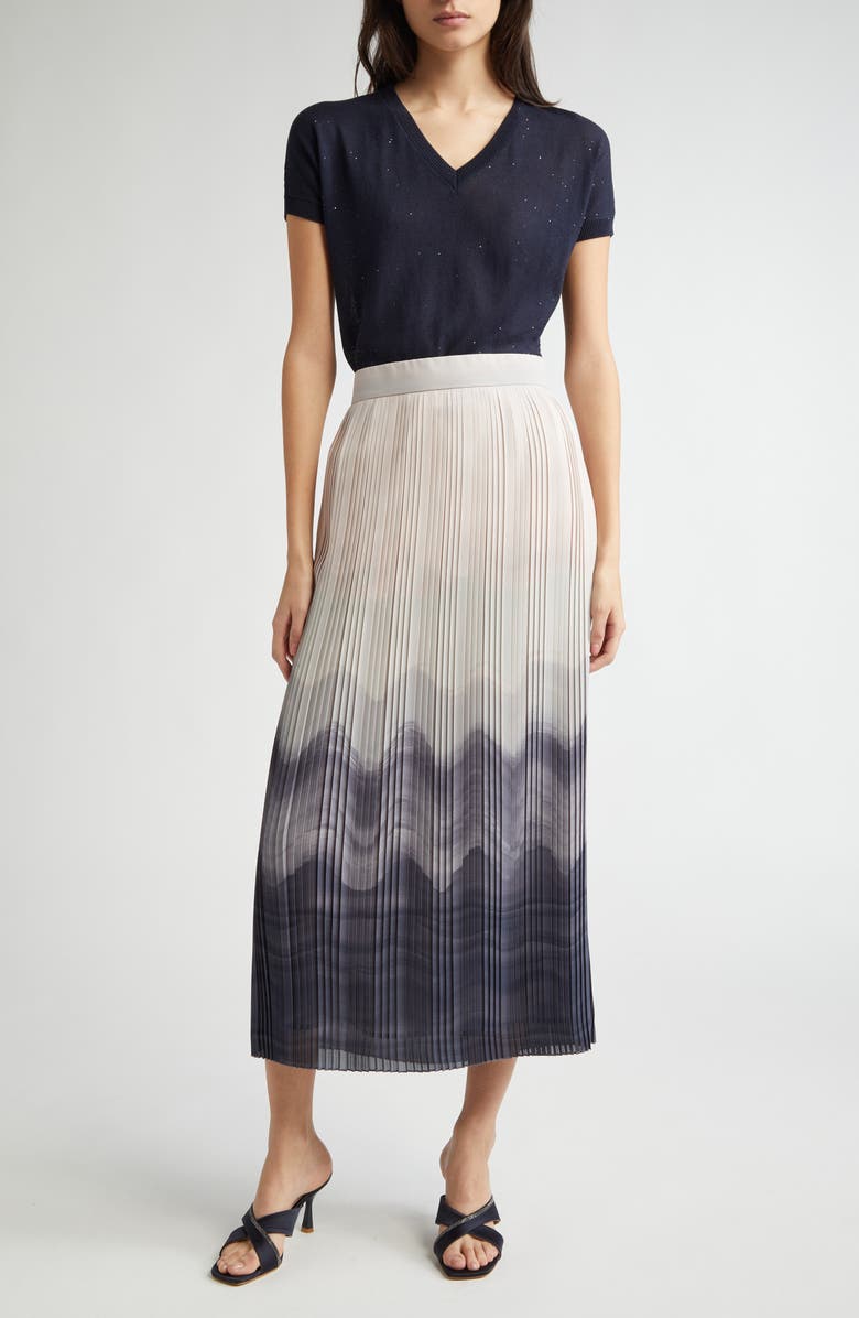 Eleventy Pleated Ombré Midi Skirt, Alternate, color, 