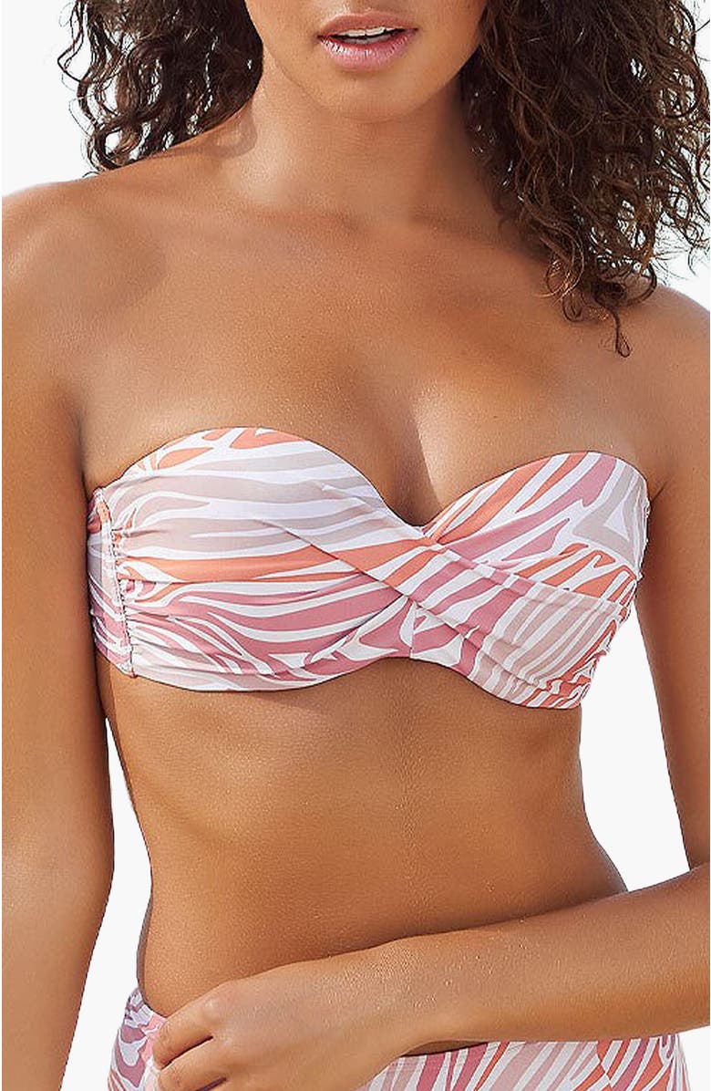 LASCANA Zebra Print Bandeau Bikini Top Size 34D, Main, color, Orange Multi