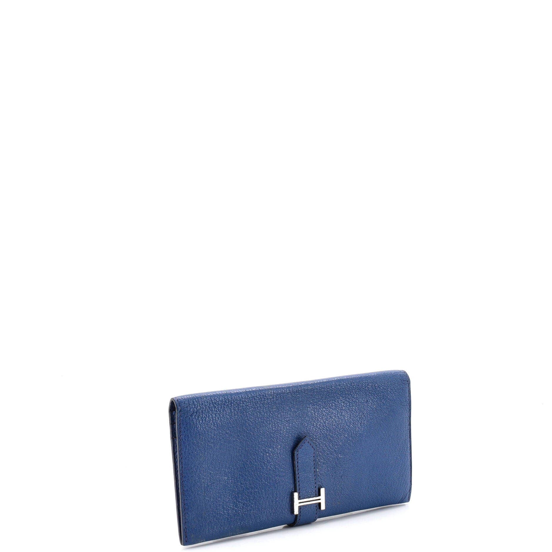 Pre-Owned Hermes Bearn Wallet Chevre Mysore Long, Alternate, color, Bleu De Malte