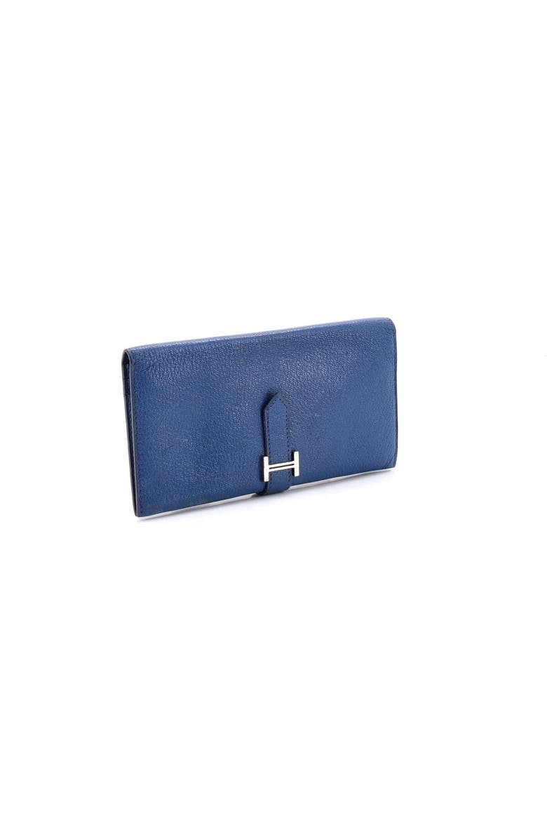 Pre-Owned Hermes Bearn Wallet Chevre Mysore Long, Alternate, color, Bleu De Malte