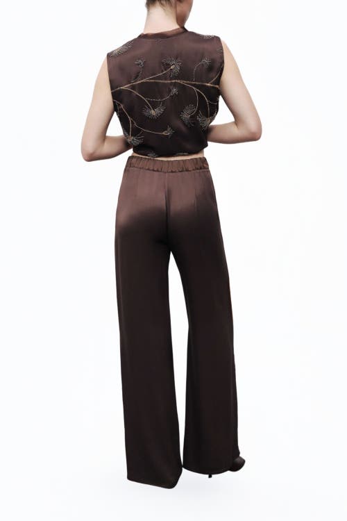 Nocturne Beaded Embroidered Pants In Brown