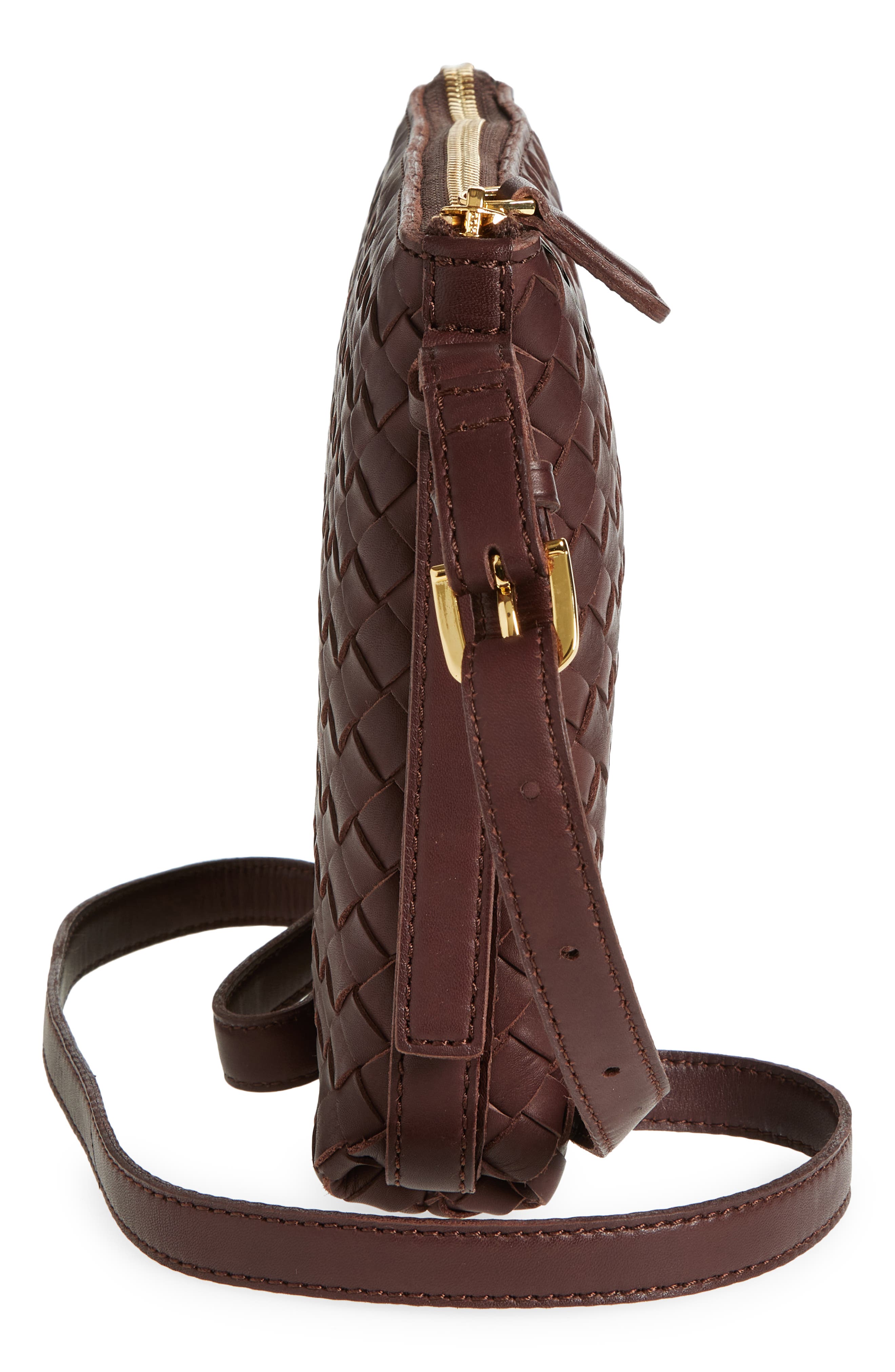 Woven Leather Crossbody Bag, Alternate, color, CHOCOLATE RAISIN