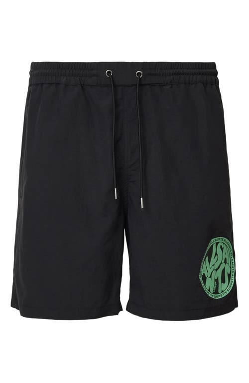 Allsaints Mens Jet Black Distortion Graphic-print Slim-fit Swim Shorts Xs