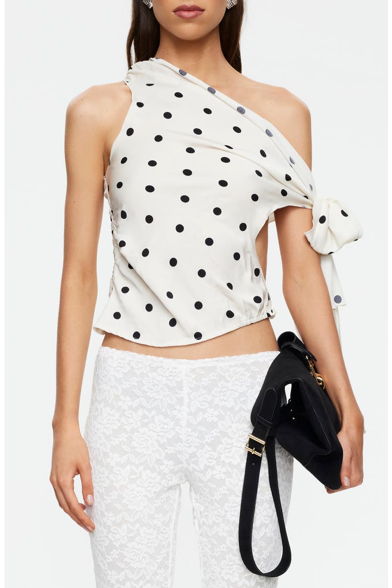Revival Polka Dot Cutout Tie Off the Shoulder Top, Main, color, CREAM POLKA