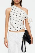 LIONESS Revival Polka Dot Cutout Tie Off the Shoulder Top