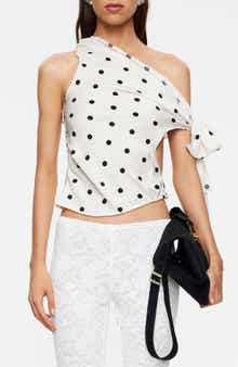 Revival Polka Dot Cutout Tie Off the Shoulder Top