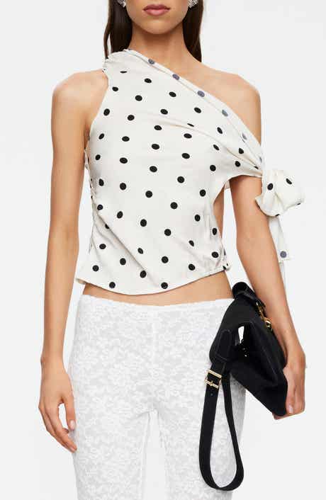 Revival Polka Dot Cutout Tie Off the Shoulder Top