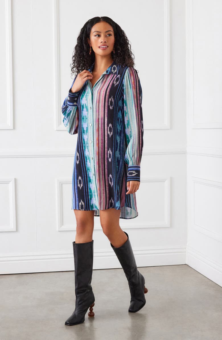 Karen Kane Printed Long Sleeve Shirtdress, Alternate, color, Print