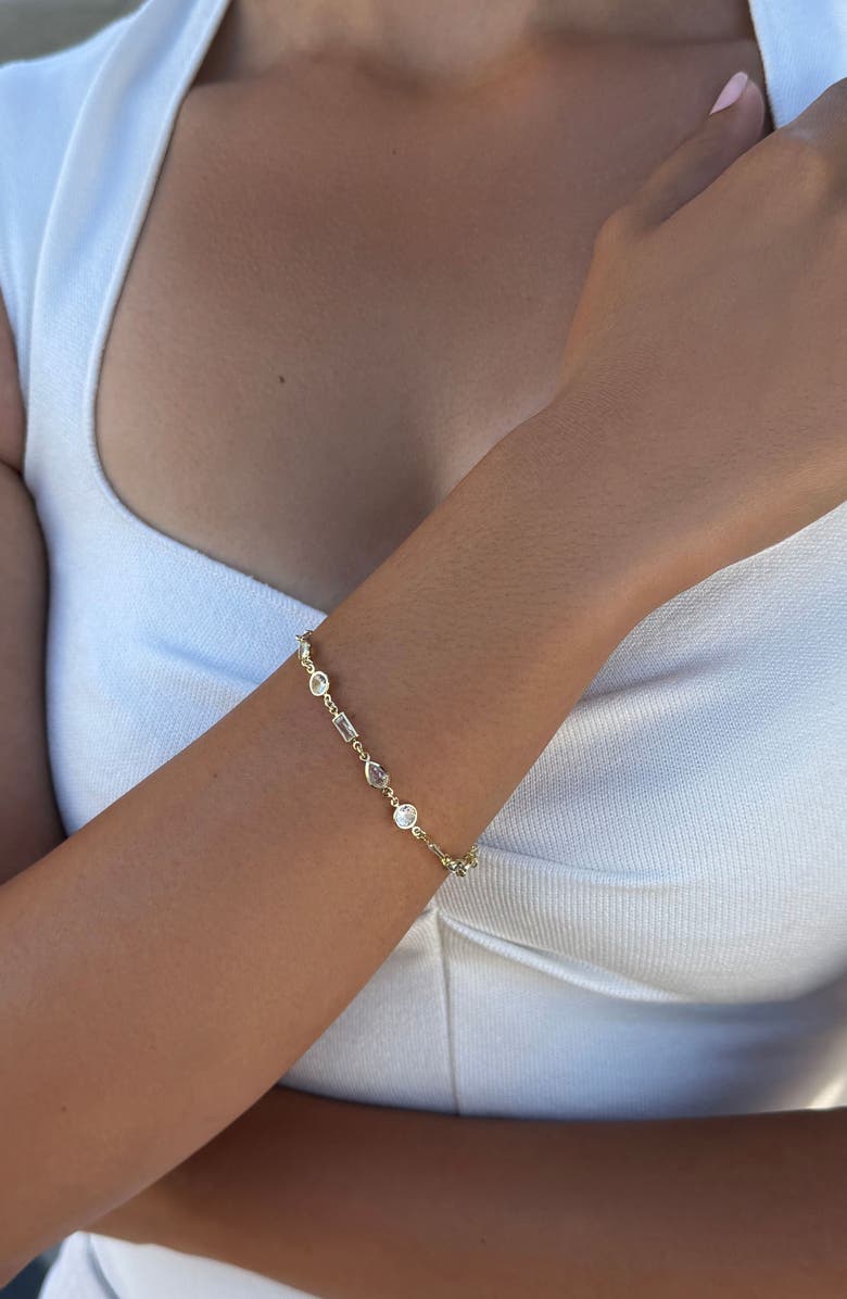 Adornia Mixed Shape Cubic Zirconia Bracelet, Alternate, color, Gold