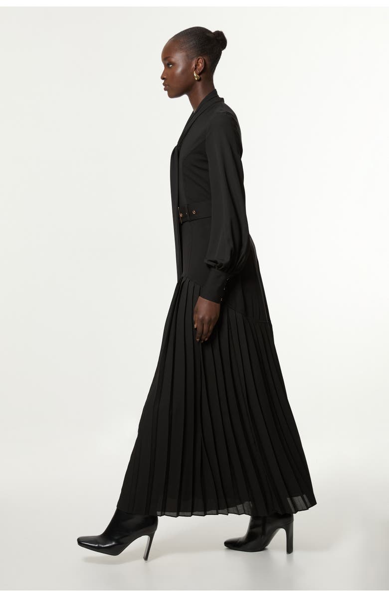 Karen Millen Jersey Ponte Georgette Mix Midi Dress, Alternate, color, Black