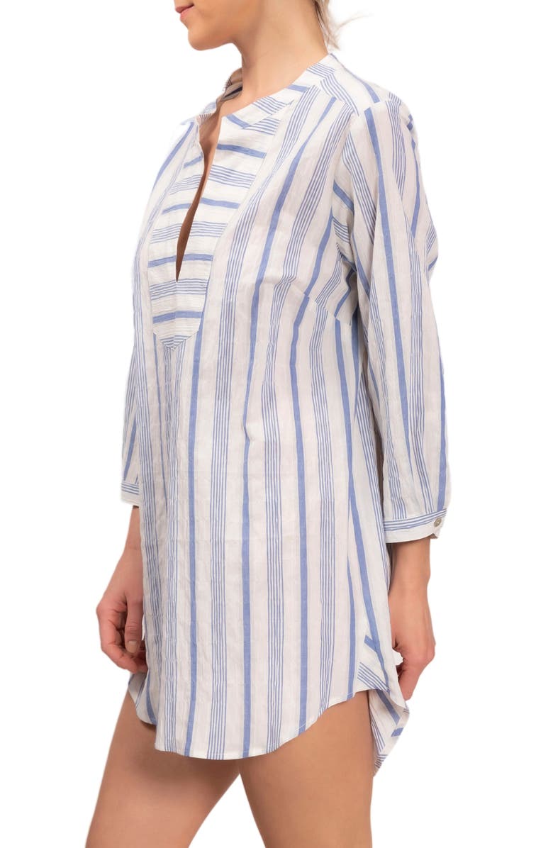 Everyday Ritual Hailey Stripe Cotton Pajama Tunic, Alternate, color, Blueberry Stripe