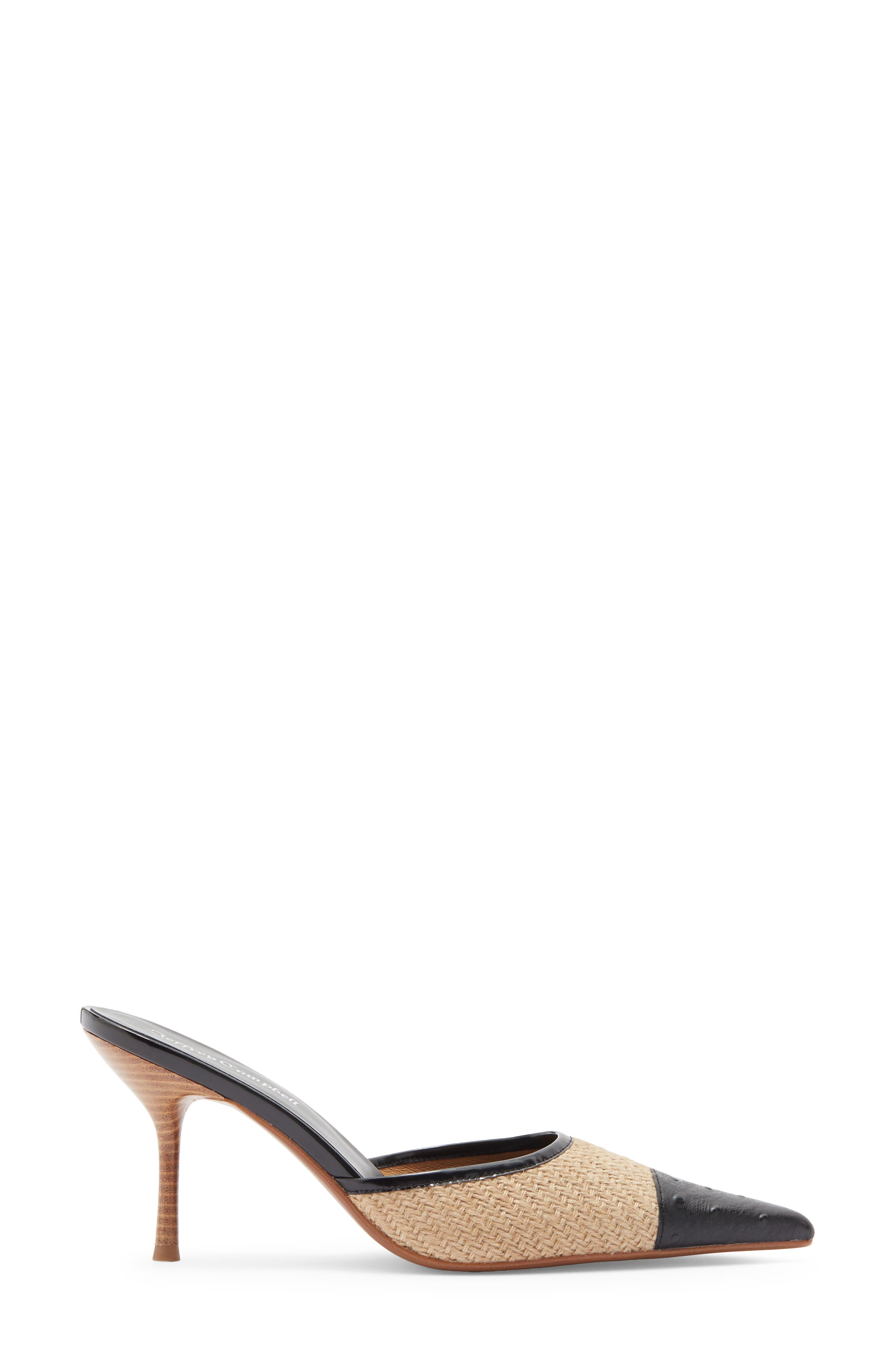 Jeffrey Campbell Parse Pointed Cap Toe Mule, Alternate, color, Tan Jute Black Ostrich