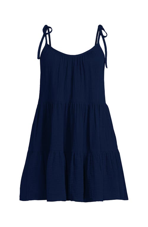Lands' End Cotton Gauze Metallic Tiered Mini Cover-up Dress In Blue