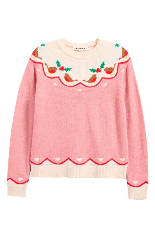 Boden Edie Holiday Fair Isle Sweater in Quartz Pink Robins 