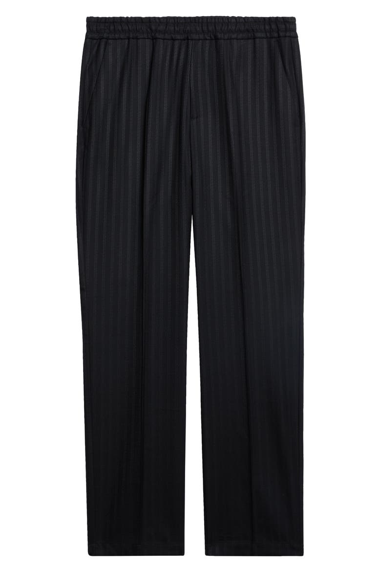 Greca Stripe Wool Straight Leg Pants, Main, color, BLACK