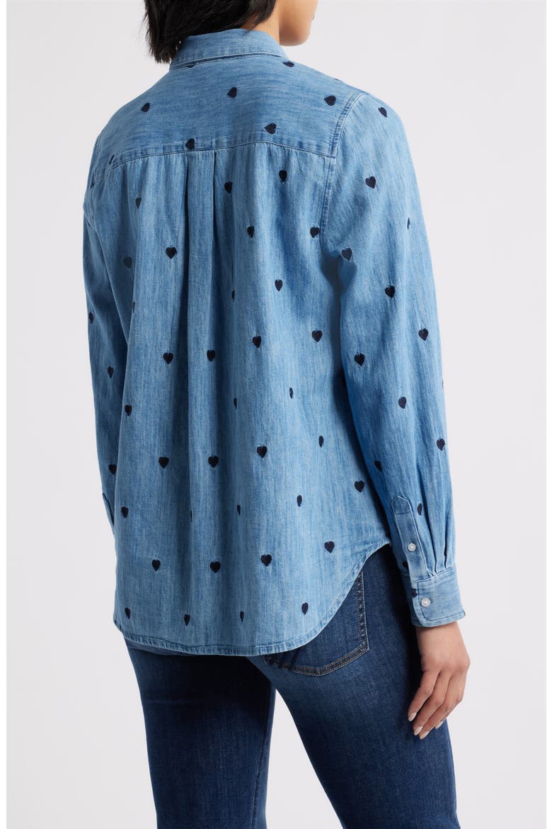Heart Embroidered Cotton Chambray Button-Up Shirt, Alternate, color, CHAMBRAY- NAVY HEART