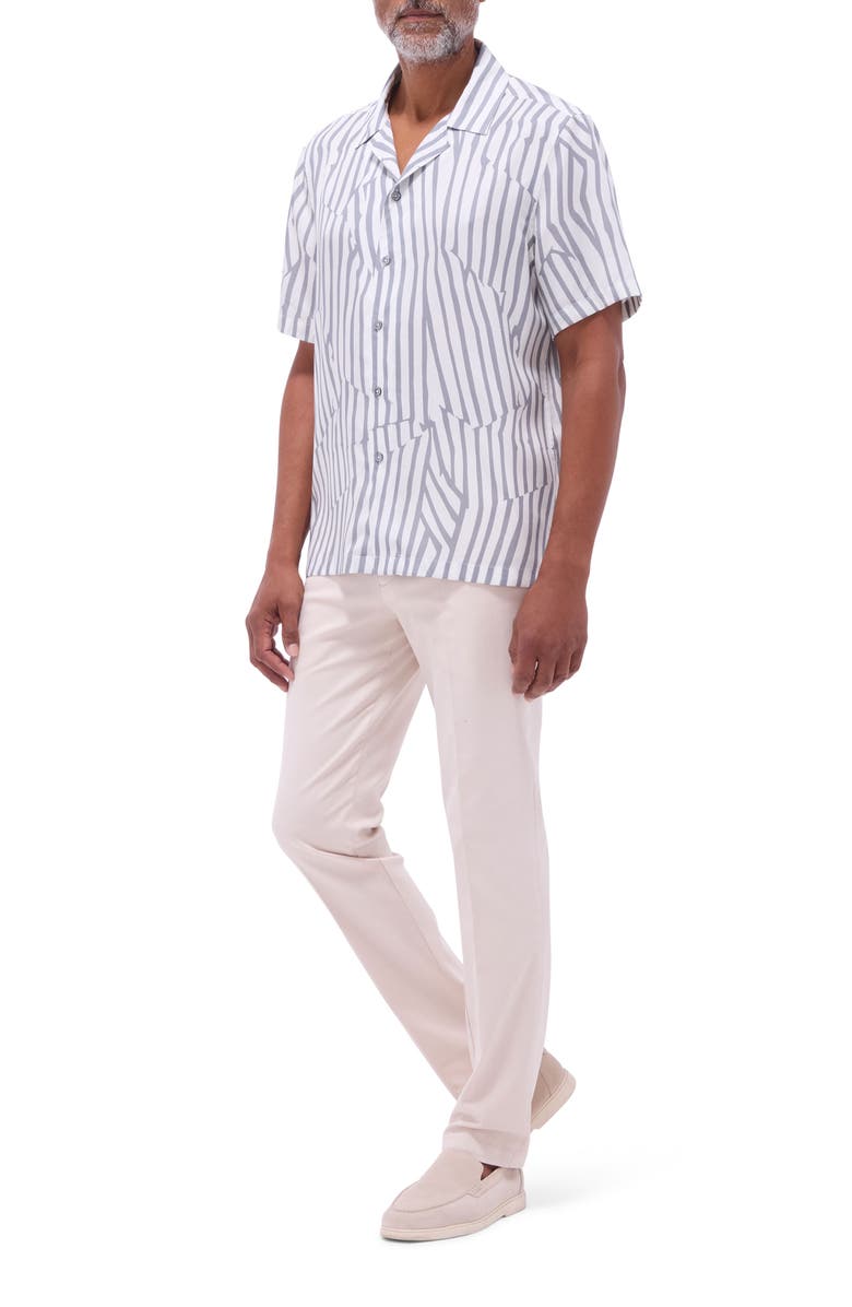 Bugatchi Jackson Stripe Lyocell Camp Shirt, Alternate, color, Zinc