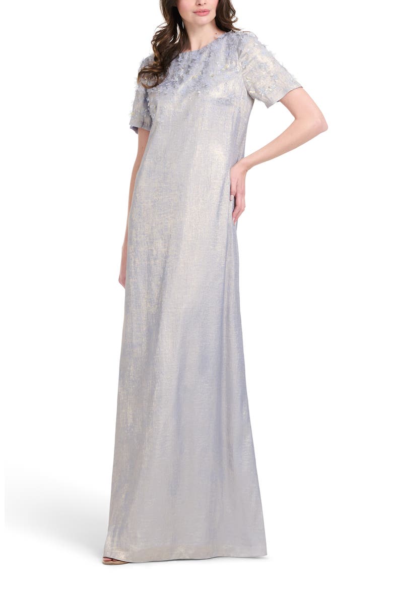 Beaded Metallic Chiffon Gown, Alternate, color, LIGHT BLUE