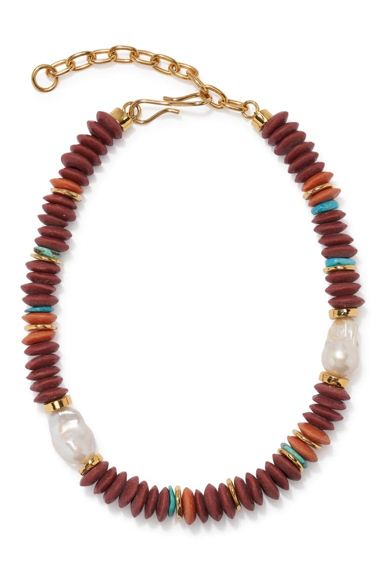 Umi Disc Bead Necklace, Main, color, BROWN MULTI