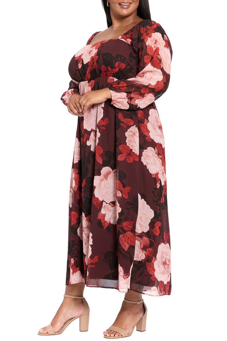 Square Neck Long Sleeve Maxi Dress, Alternate, color, CHOCOLATE BLUSH
