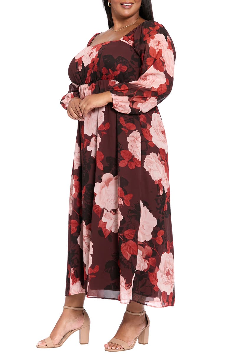 London Times Square Neck Long Sleeve Maxi Dress, Alternate, color, Chocolate Blush