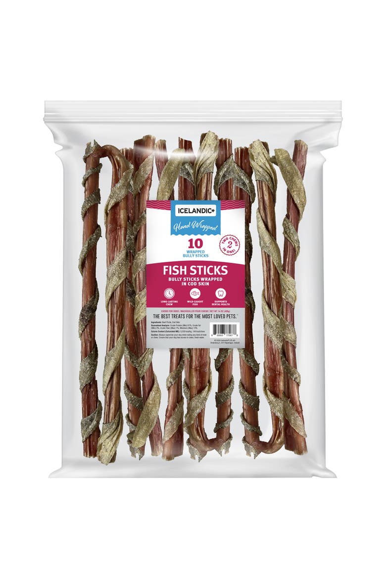 Fish Sticks - Bully Stick Wrapped In Cod Skin - 10 Pack, 12 Inch, Main, color, Multicolored