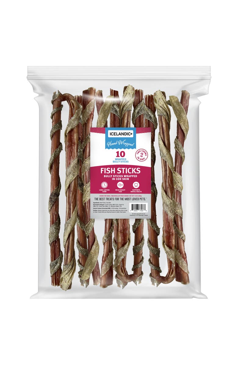 ICELANDIC+ Fish Sticks - Bully Stick Wrapped In Cod Skin - 10 Pack, 12 Inch, Main, color, Multicolored