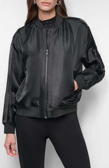 DKNY Black Leather Bomber store Jacket Women Size M