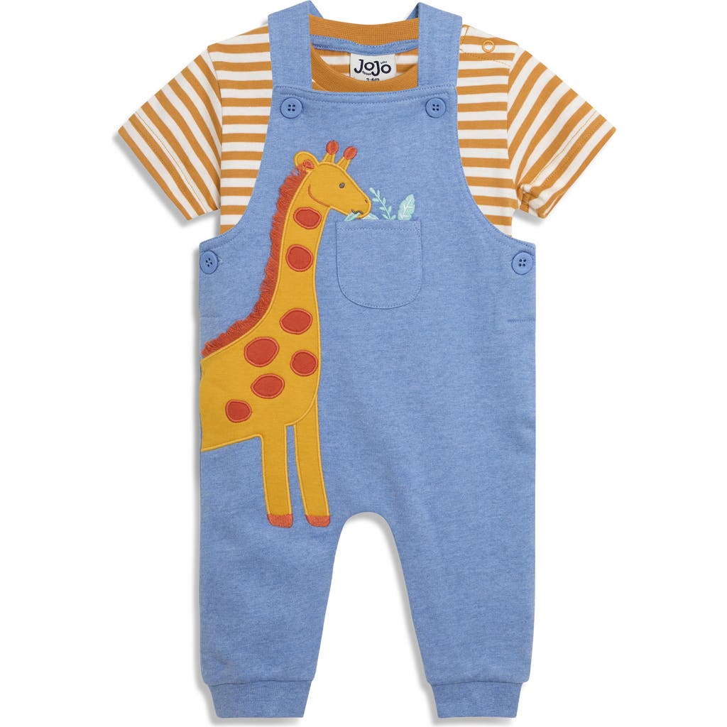 JOJO MAMAN BÉBÉ JOJO MAMAN BEBE STRIPE T-SHIRT & TRACTOR APPLIQUÉ OVERALLS SET