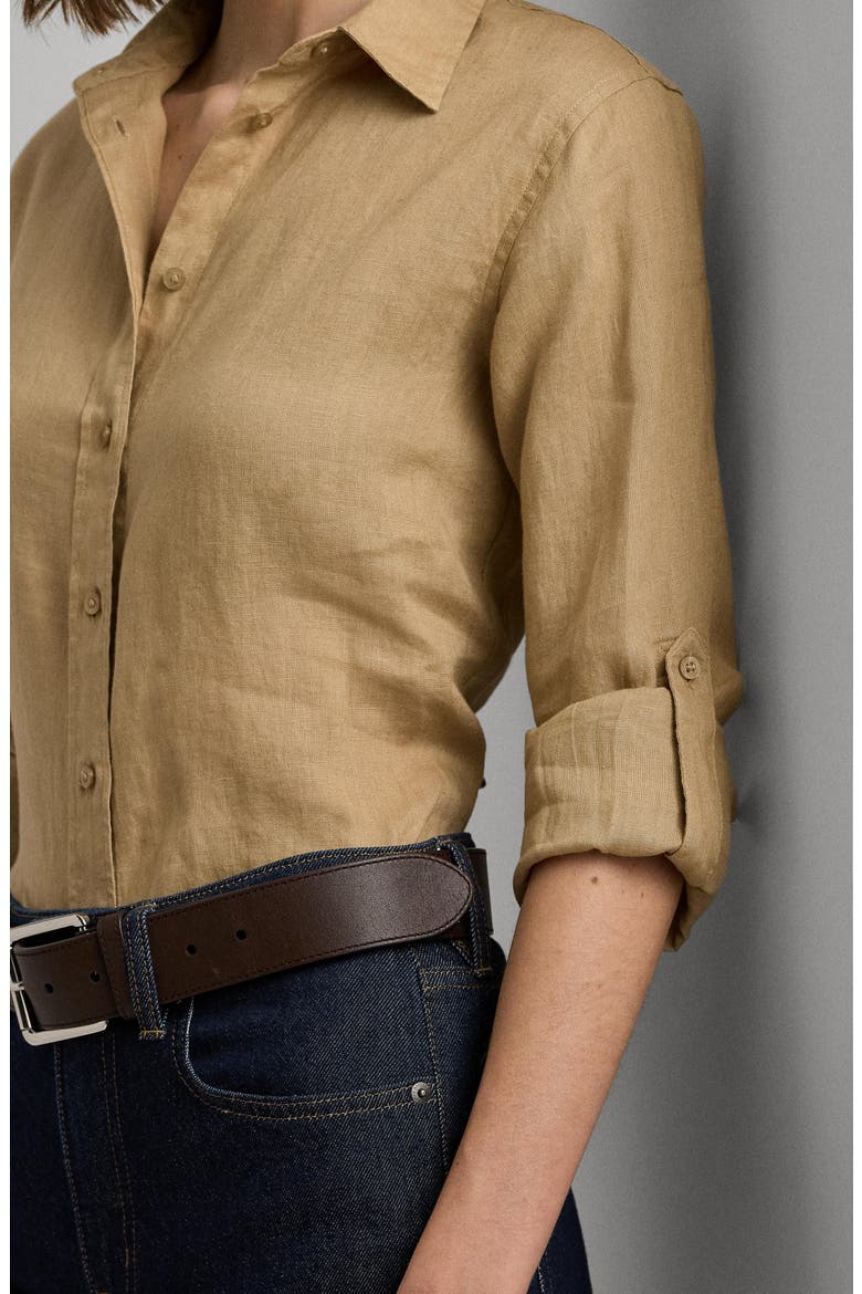 Relaxed Fit Linen Button-Up Shirt, Alternate, color, BIRCH BEIGE
