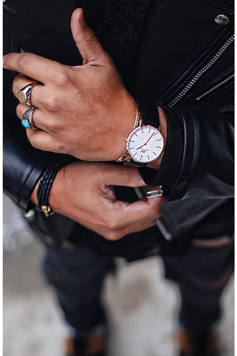 Classic Sheffield Leather Strap Watch, 36mm, Alternate, color, ROSE GOLD/ EGGSHELL