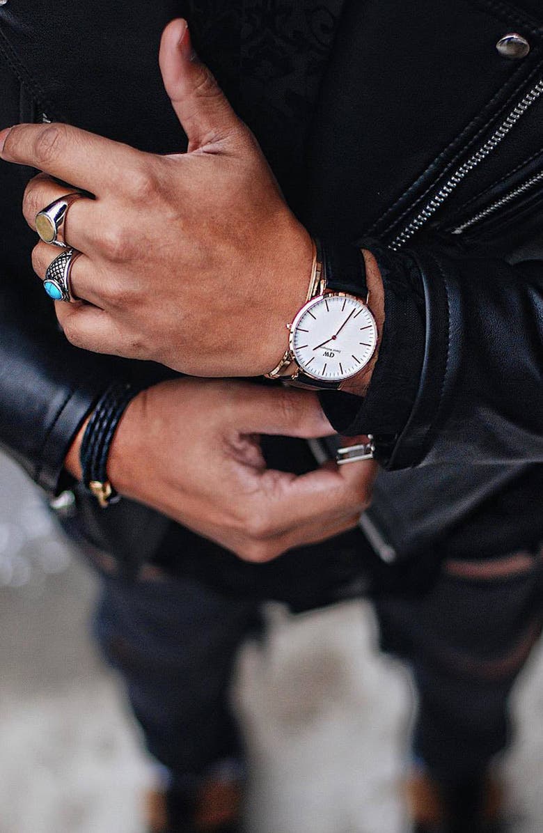 Daniel Wellington Classic Sheffield Leather Strap Watch, 36mm, Alternate, color, Rose Gold/ Eggshell