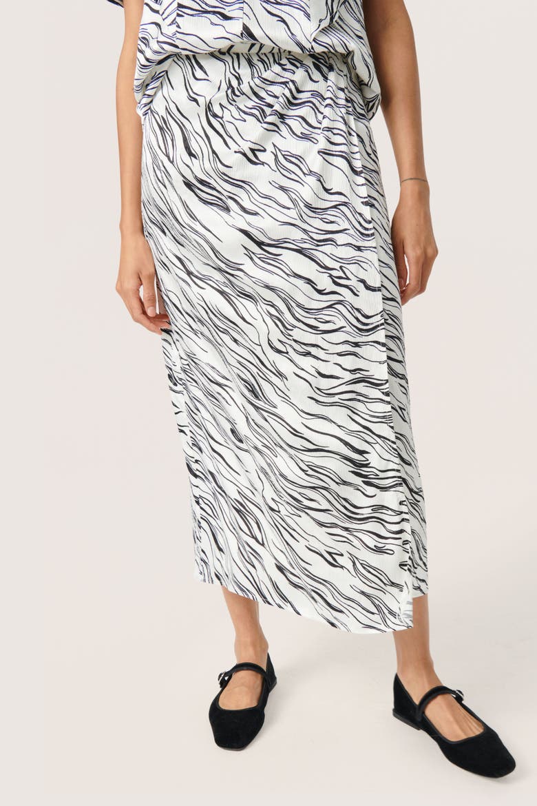 Vinka Wrap Midrise Waist Maxi Skirt, Main, color, White/Black Wave Print