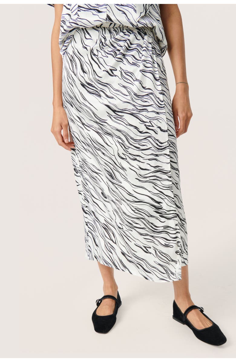 Soaked in Luxury Vinka Wrap Midrise Waist Maxi Skirt, Main, color, White/Black Wave Print