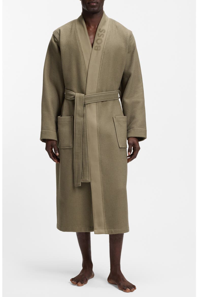 Waffle Cotton Blend Robe, Main, color, OPEN BROWN