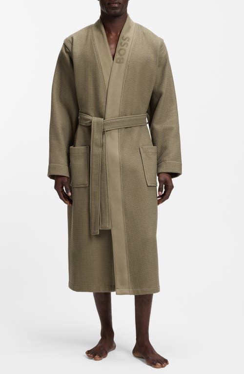 Hugo Boss Boss Waffle Cotton Blend Robe In Brown