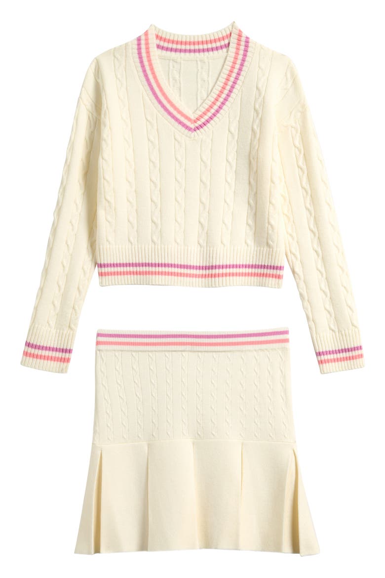Kids' Cable Stitch Sweater & Skirt Set, Main, color, IVORY
