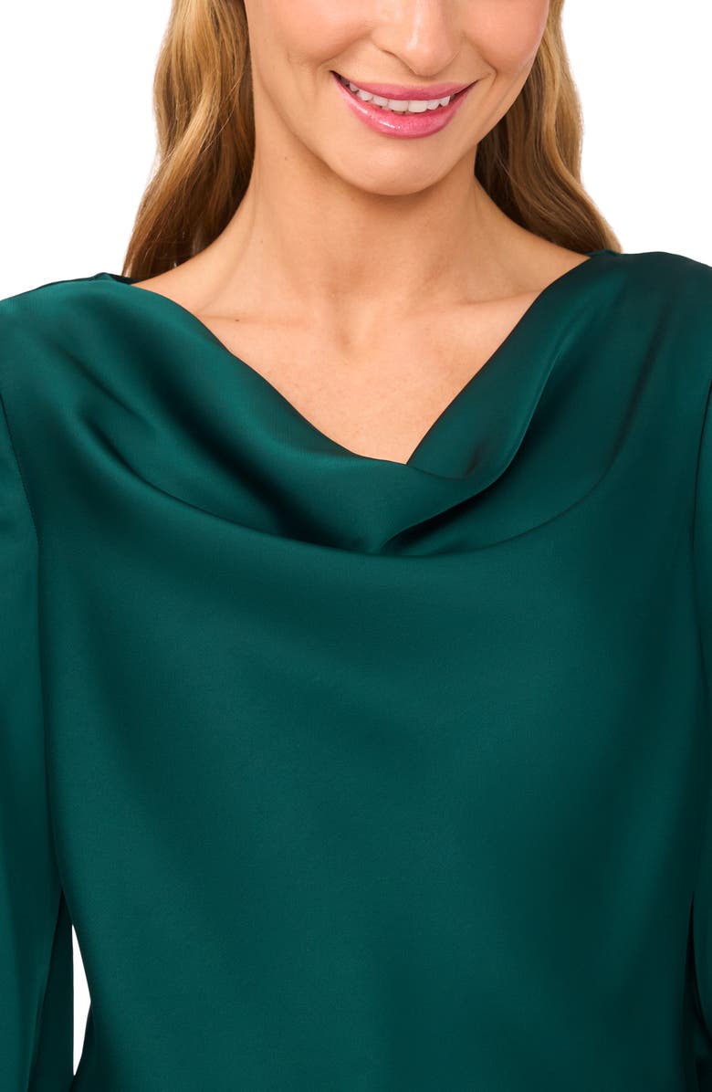 CeCe Cowl Neck Sequin Cuff Charmeuse Top, Alternate, color, Darkforest