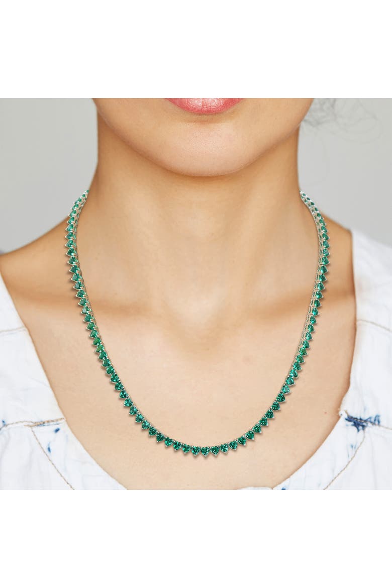 Lab-Created Emerald Heart Tennis Necklace, Alternate, color, Emerald