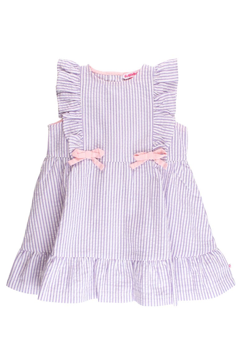 Sleeveless Pinafore Bow Dress, Main, color, Wisteria Purple Seersucker