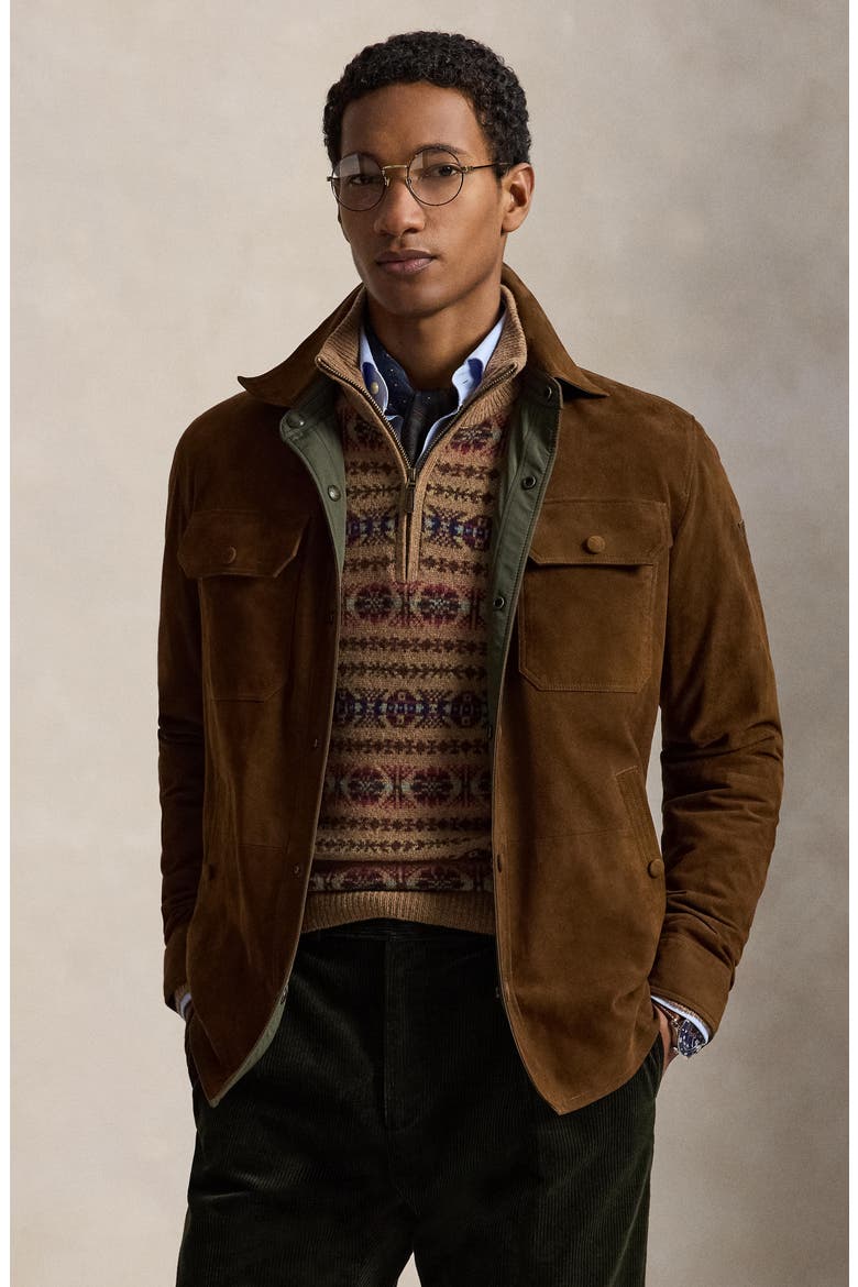 Reversible Goat Suede Shirt Jacket, Alternate, color, BRWN/ OLVE