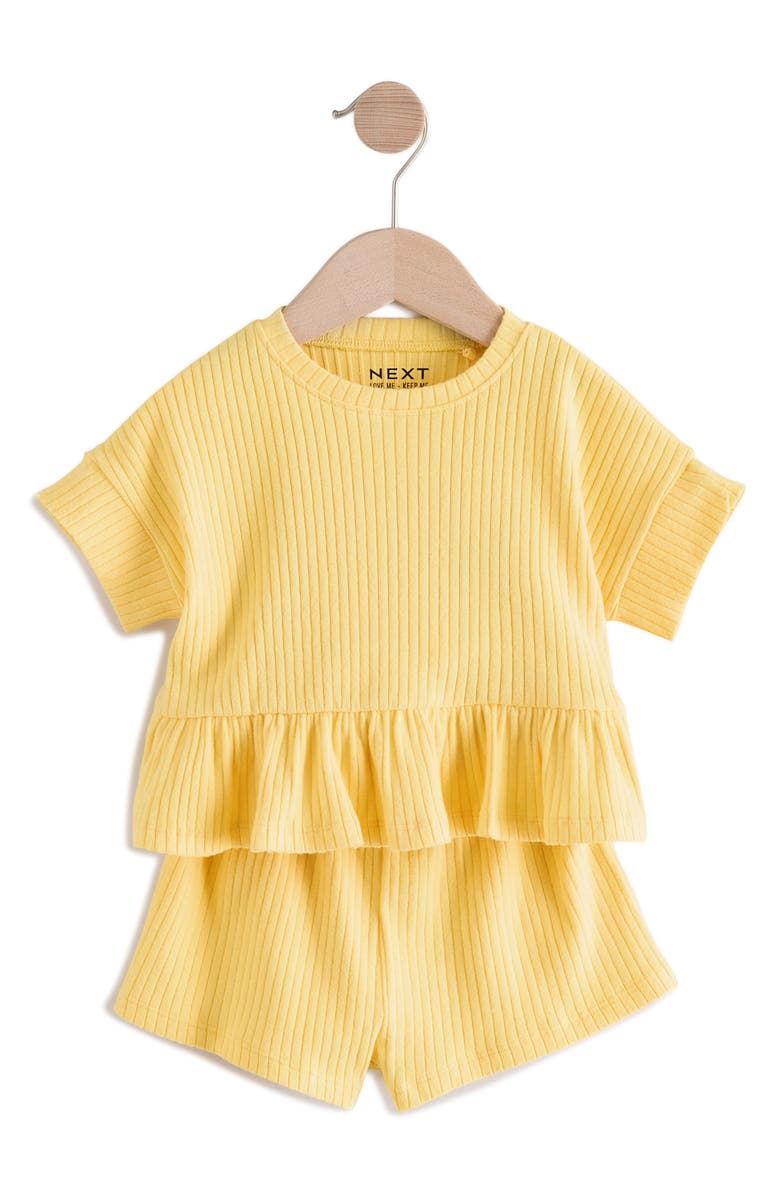 NEXT Kids' Peplum Cotton Rib T-Shirt & Shorts Set, Main, color, 