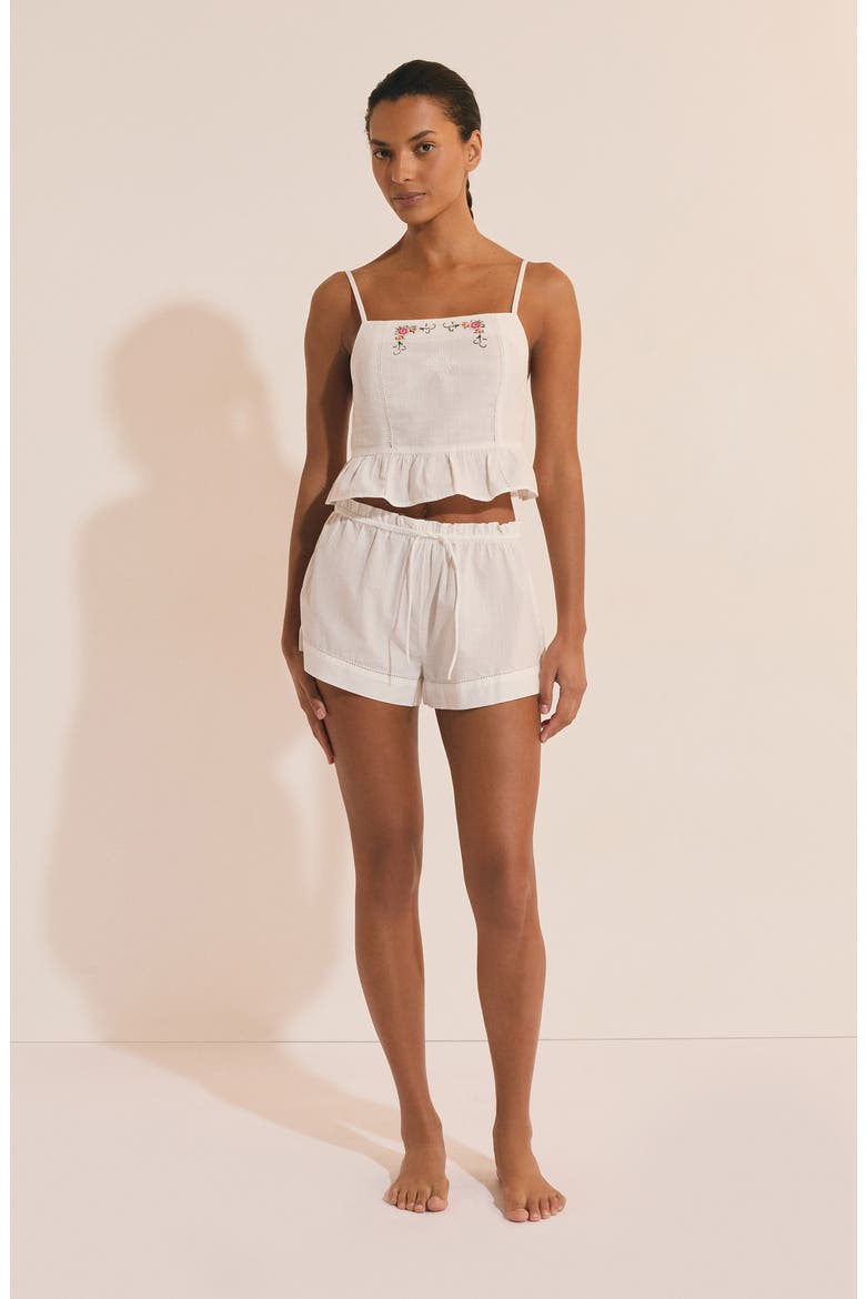 Orphee Embroidered Crop Cotton Pajama Camisole, Alternate, color, ECRU