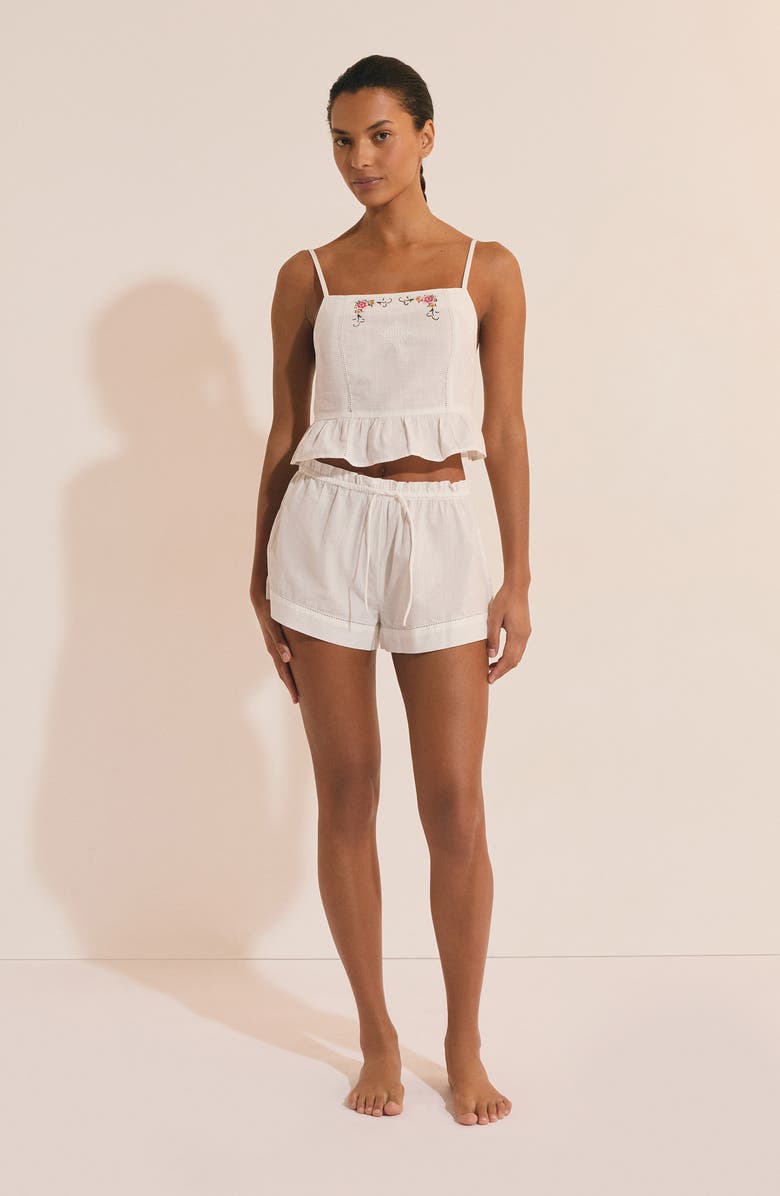 Etam Orphee Embroidered Crop Cotton Pajama Camisole, Alternate, color, Ecru
