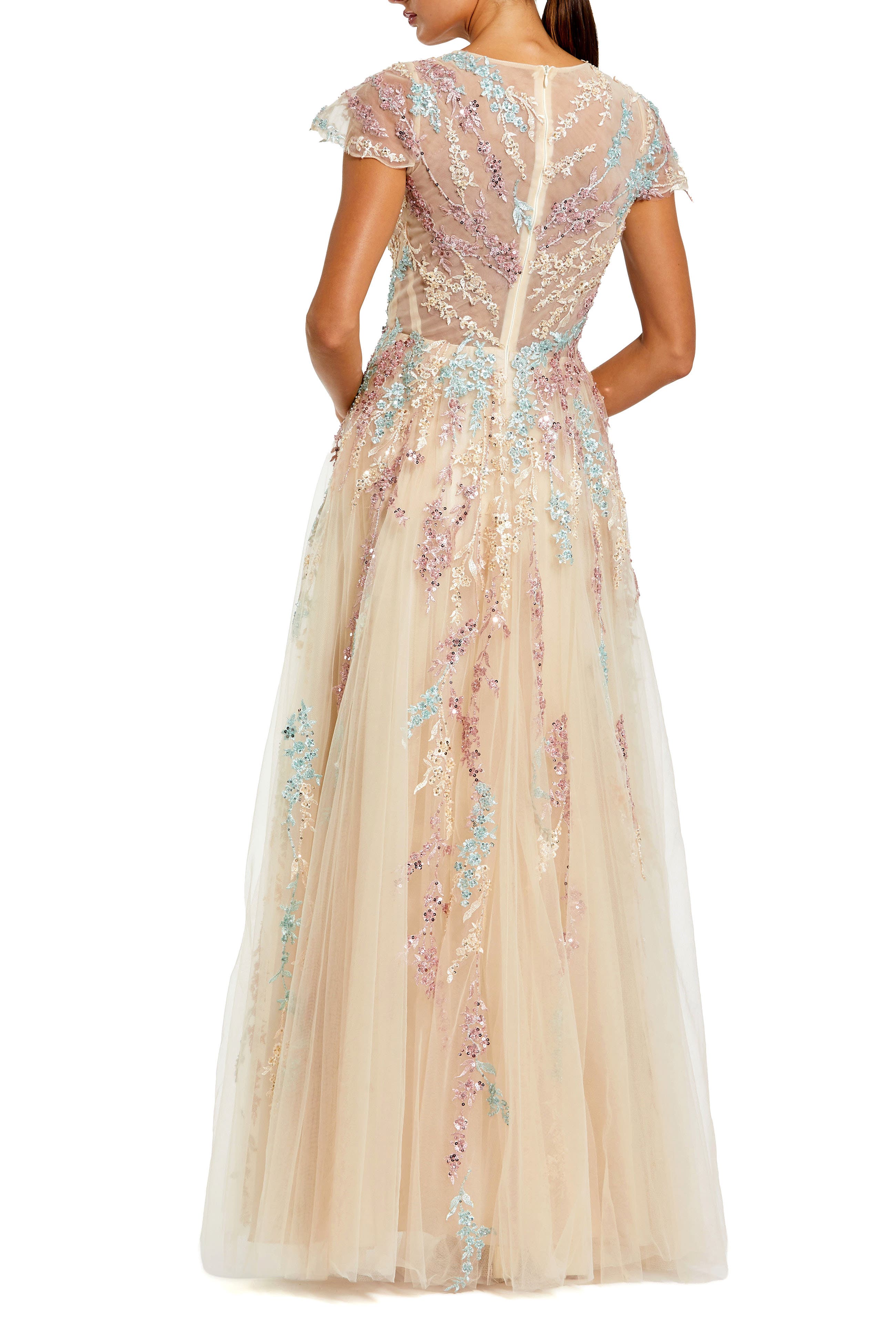Embellished Net Wrap Flutter Sleeve Gown - image 2