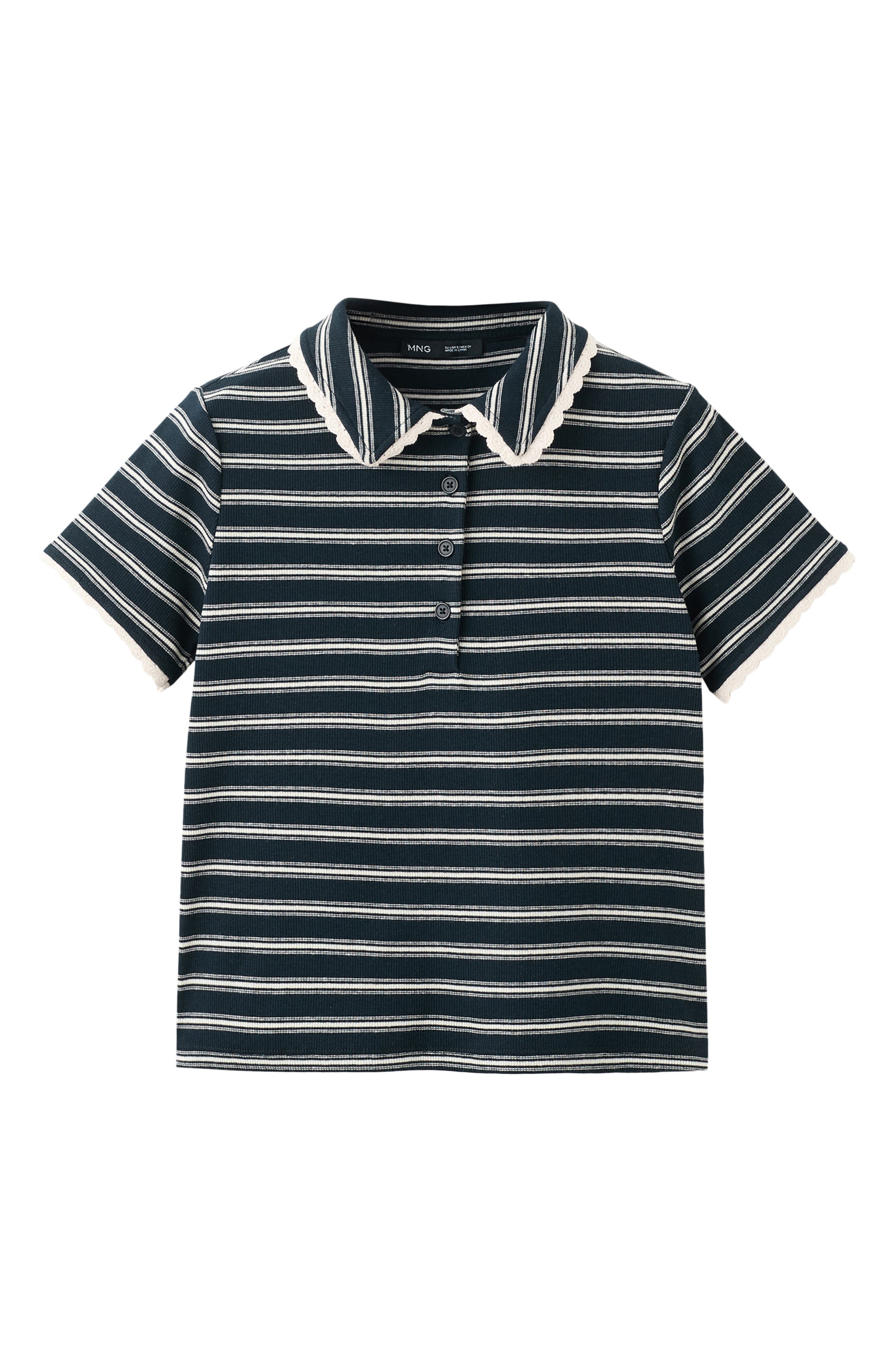 MANGO Stripe Scallop Collar Polo (Women) | Nordstrom