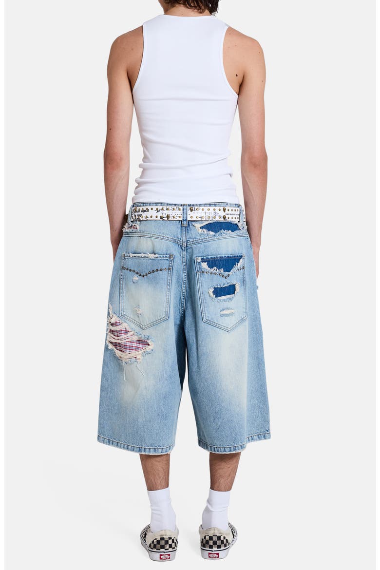 Ripped Boxer Detail Colussus Denim Shorts, Alternate, color, DENIM