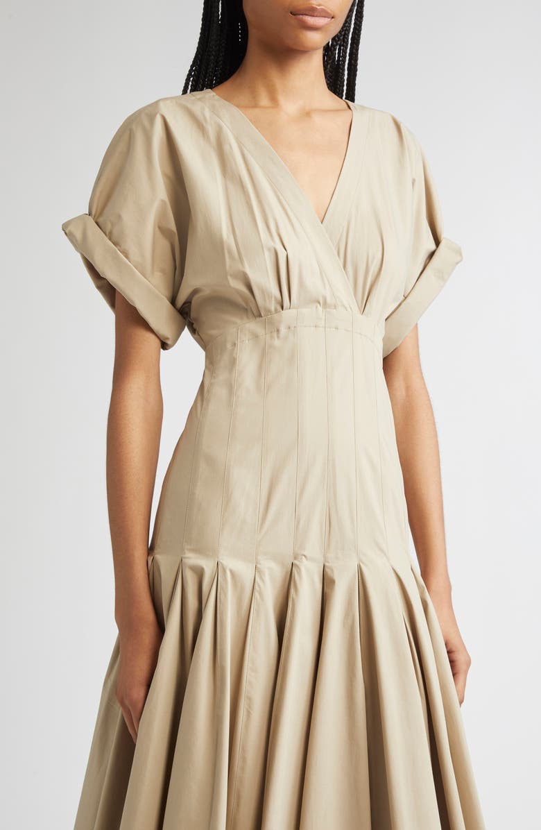 Proenza Schouler Ciara Pintuck Stretch Poplin Fit & Flare Midi Dress, Alternate, color, Khaki