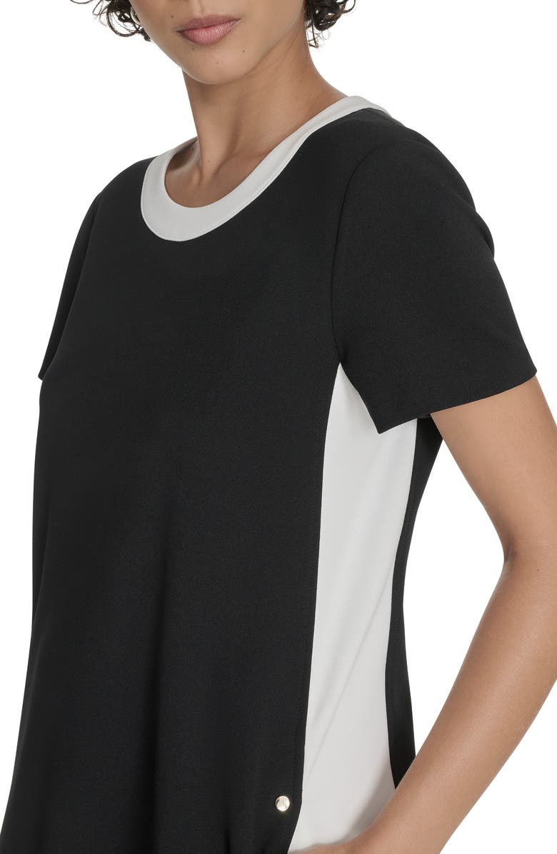 Tommy Hilfiger Colorblock Short Sleeve Pocket Trapeze Dress, Alternate, color, Black/ Ivory